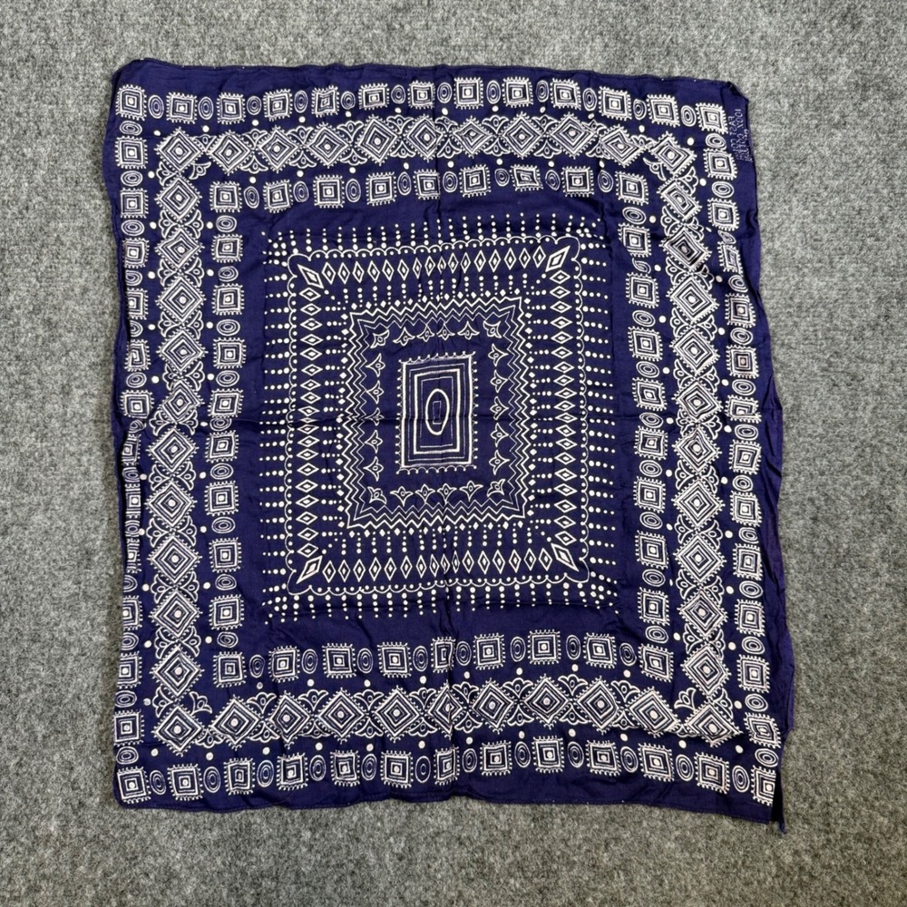 Vintage Fast Color Bandana Navy Blue Horseshoe Geometric Print  Cotton 22x18